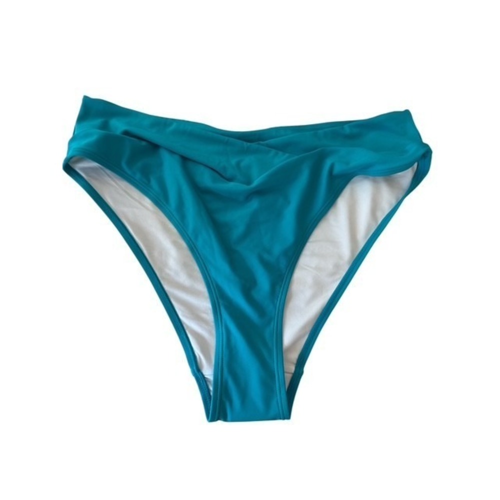 Halara High Waisted Cheeky Bikini Bottom Aqua Blue Crossover High Leg Size XL